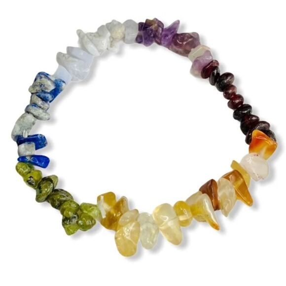 Rainbow Gemstone Bead Stretch Bracelet Set 2pcs - Picture 7 of 7